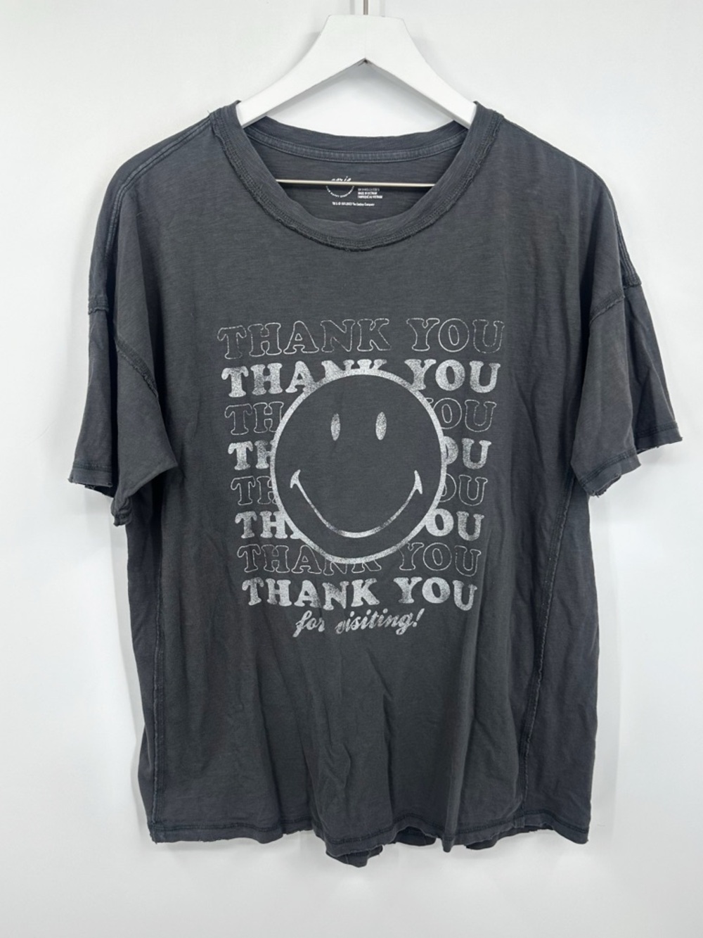 Aerie Gray Smiley Face Short Sleeve Graphic Tee Size Small Boho Loungewear